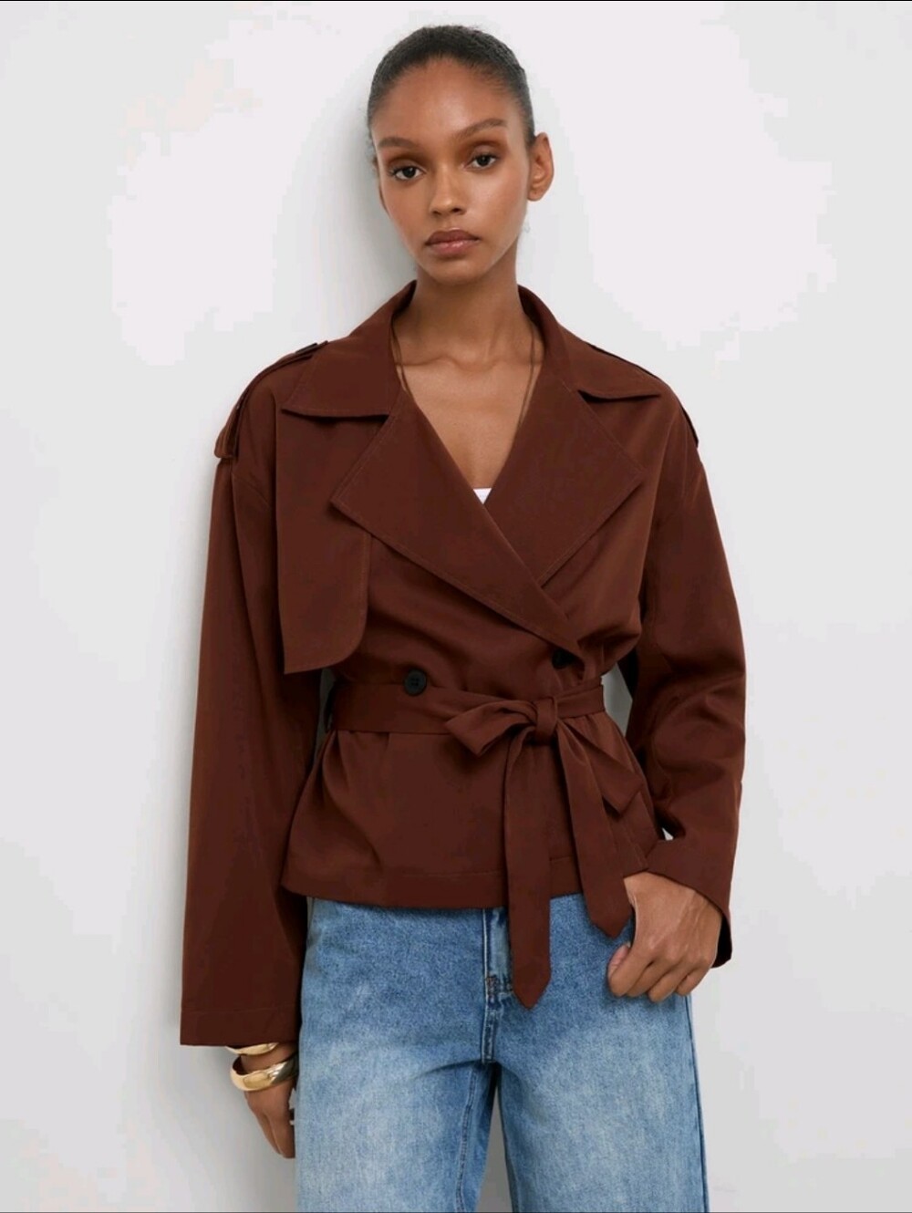 Women’s Brown Tie-Waist Trench Jacket